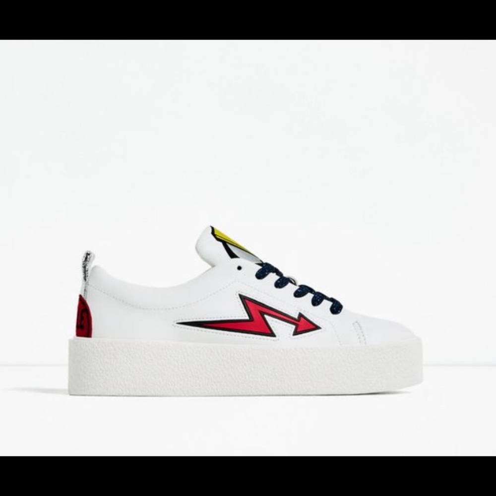 Zara White Patches Platform Plimsolls Sneakers